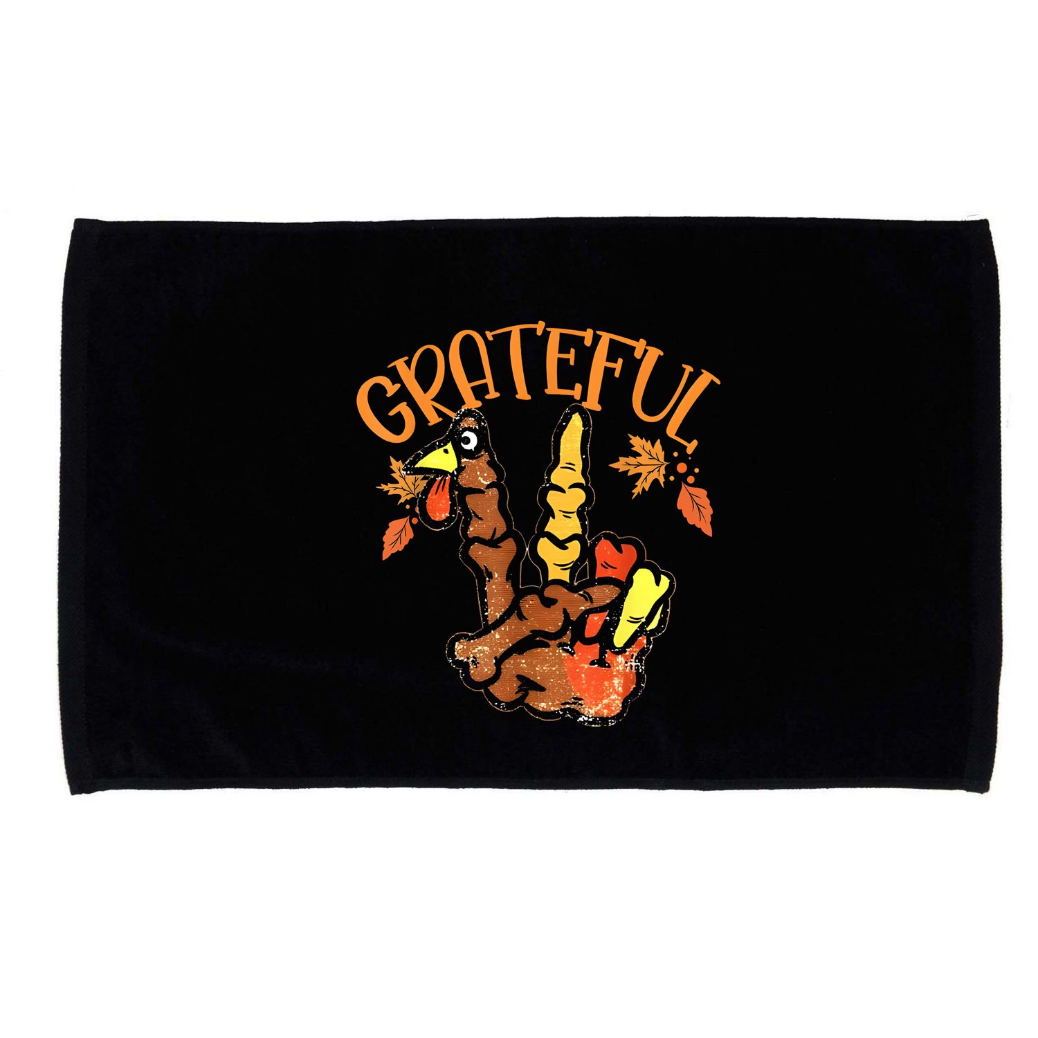 Peace Hand Sign Grateful Turkey Thanksgiving Microfiber Hand Towel