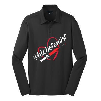 Phlebotomist Heart Syringe Veins Phlebotomy Technician Silk Touch Performance Long Sleeve Polo