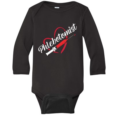 Phlebotomist Heart Syringe Veins Phlebotomy Technician Baby Long Sleeve Bodysuit