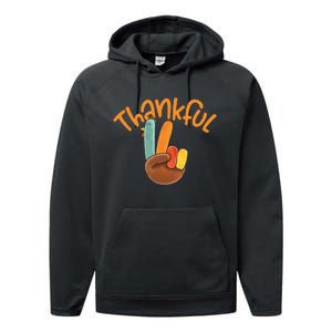 Peace Hand Sign Thankful Turkey Thanksgiving Performance Fleece Hoodie