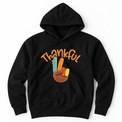 Peace Hand Sign Thankful Turkey Thanksgiving Hoodie