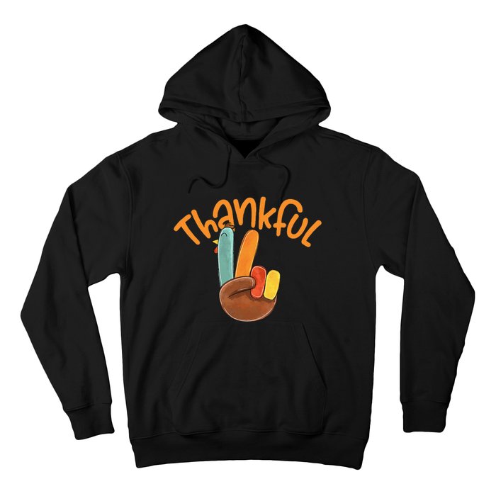 Peace Hand Sign Thankful Turkey Thanksgiving Hoodie