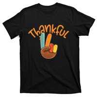 Peace Hand Sign Thankful Turkey Thanksgiving T-Shirt