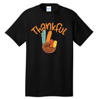 Peace Hand Sign Thankful Turkey Thanksgiving Tall T-Shirt