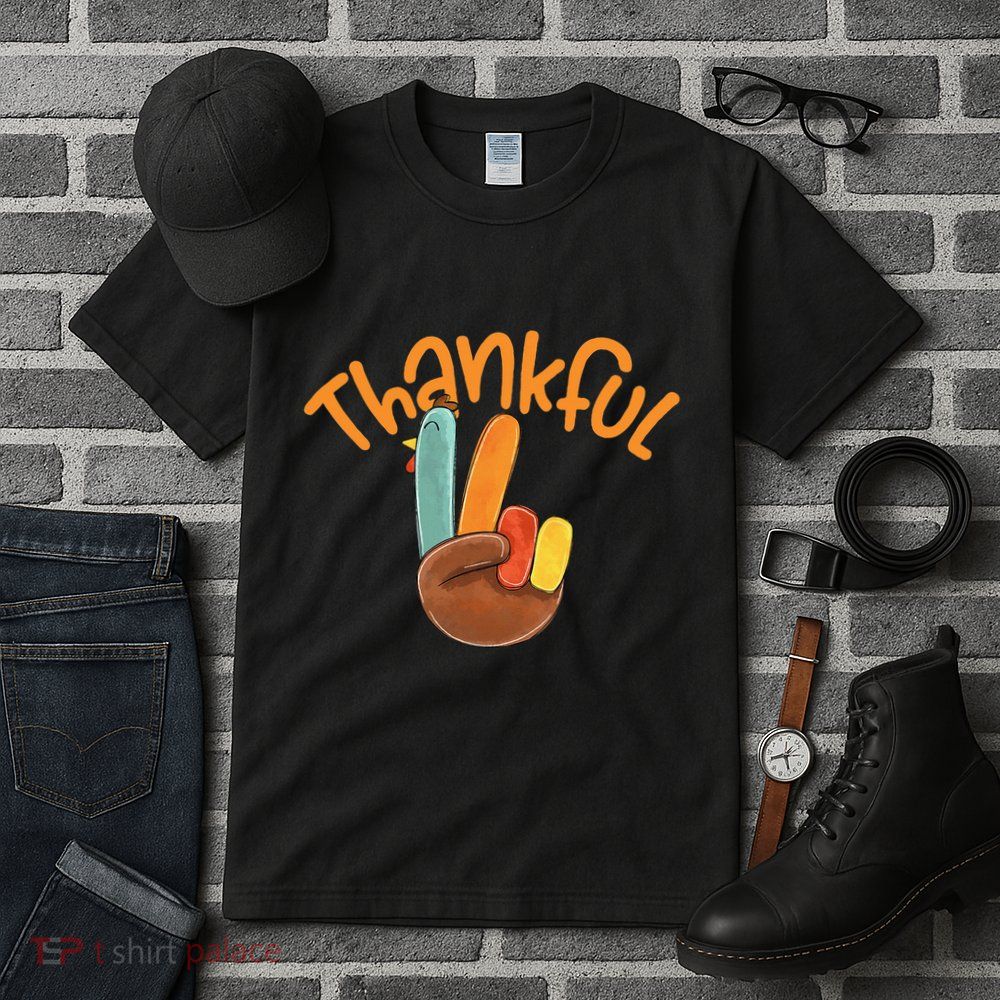 Peace Hand Sign Thankful Turkey Thanksgiving Tall T-Shirt