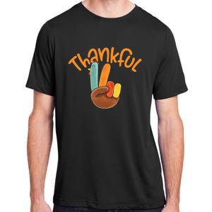 Peace Hand Sign Thankful Turkey Thanksgiving Adult ChromaSoft Performance T-Shirt