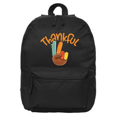 Peace Hand Sign Thankful Turkey Thanksgiving 16 in Basic Backpack