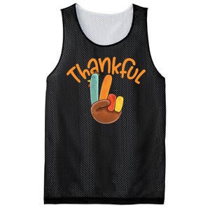 Peace Hand Sign Thankful Turkey Thanksgiving Mesh Reversible Basketball Jersey Tank