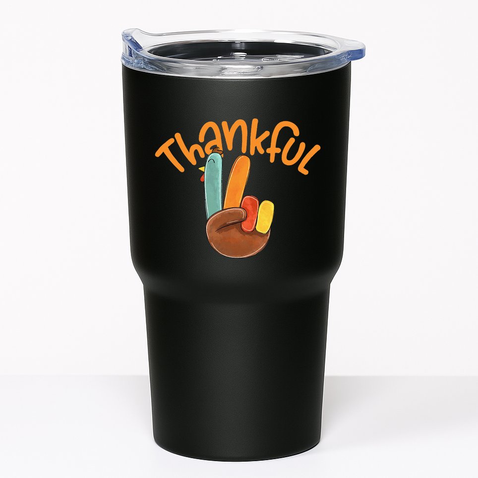 Peace Hand Sign Thankful Turkey Thanksgiving Tumbler