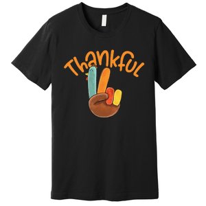 Peace Hand Sign Thankful Turkey Thanksgiving Premium T-Shirt