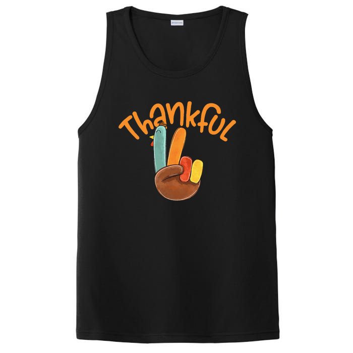 Peace Hand Sign Thankful Turkey Thanksgiving PosiCharge Competitor Tank