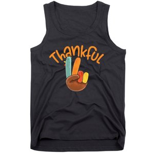 Peace Hand Sign Thankful Turkey Thanksgiving Tank Top