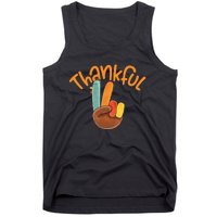 Peace Hand Sign Thankful Turkey Thanksgiving Tank Top