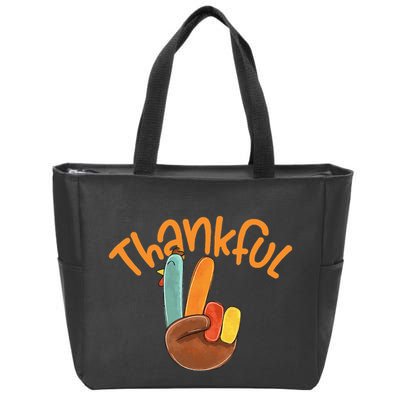 Peace Hand Sign Thankful Turkey Thanksgiving Zip Tote Bag