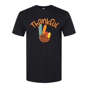 Peace Hand Sign Thankful Turkey Thanksgiving Softstyle CVC T-Shirt