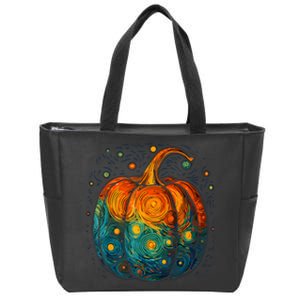 Pumpkin Halloween Starry Night Van Gogh Aesthetic Painting Zip Tote Bag