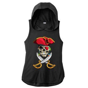 Pirate Head Skull With Pirate Hat Crossed Sword Ladies PosiCharge Tri-Blend Wicking Draft Hoodie Tank