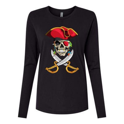 Pirate Head Skull With Pirate Hat Crossed Sword Womens Cotton Relaxed Long Sleeve T-Shirt