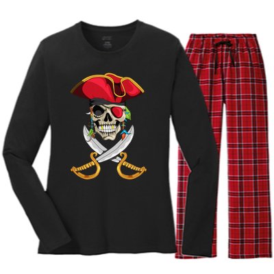 Pirate Head Skull With Pirate Hat Crossed Sword Women's Long Sleeve Flannel Pajama Set 