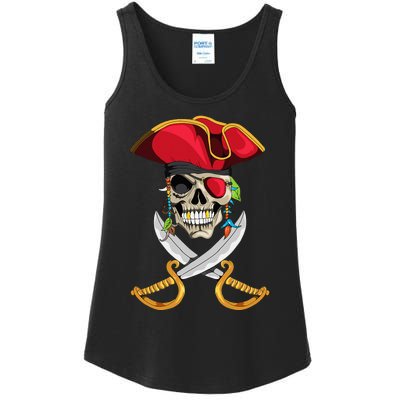 Pirate Head Skull With Pirate Hat Crossed Sword Ladies Essential Tank