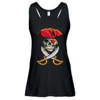 Pirate Head Skull With Pirate Hat Crossed Sword Ladies Essential Flowy Tank