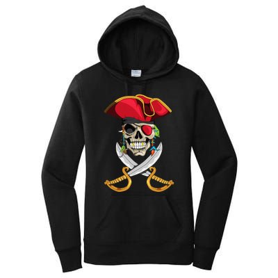 Pirate Head Skull With Pirate Hat Crossed Sword Women's Pullover Hoodie