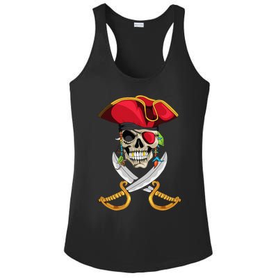 Pirate Head Skull With Pirate Hat Crossed Sword Ladies PosiCharge Competitor Racerback Tank