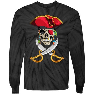 Pirate Head Skull With Pirate Hat Crossed Sword Tie-Dye Long Sleeve Shirt