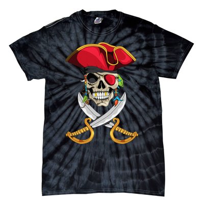 Pirate Head Skull With Pirate Hat Crossed Sword Tie-Dye T-Shirt