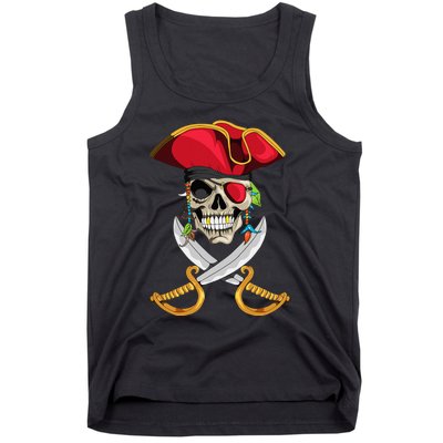 Pirate Head Skull With Pirate Hat Crossed Sword Tank Top