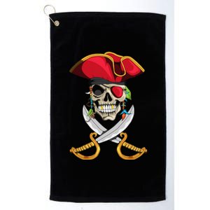 Pirate Head Skull With Pirate Hat Crossed Sword Platinum Collection Golf Towel