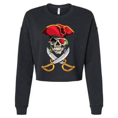 Pirate Head Skull With Pirate Hat Crossed Sword Cropped Pullover Crew