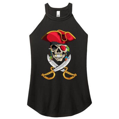 Pirate Head Skull With Pirate Hat Crossed Sword Women's Perfect Tri Rocker Tank