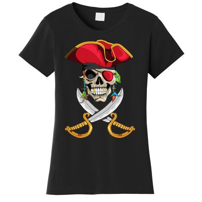 Pirate Head Skull With Pirate Hat Crossed Sword Women's T-Shirt