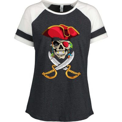 Pirate Head Skull With Pirate Hat Crossed Sword Enza Ladies Jersey Colorblock Tee