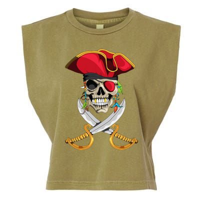 Pirate Head Skull With Pirate Hat Crossed Sword Garment-Dyed Women's Muscle Tee