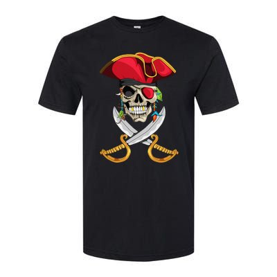 Pirate Head Skull With Pirate Hat Crossed Sword Softstyle® CVC T-Shirt