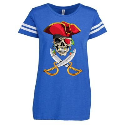 Pirate Head Skull With Pirate Hat Crossed Sword Enza Ladies Jersey Football T-Shirt