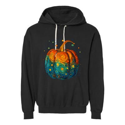 Pumpkin Halloween Starry Night Van Gogh Aesthetic Painting Garment-Dyed Fleece Hoodie