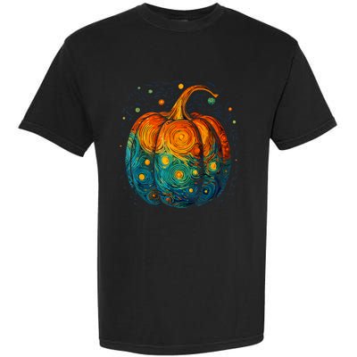 Pumpkin Halloween Starry Night Van Gogh Aesthetic Painting Garment-Dyed Heavyweight T-Shirt