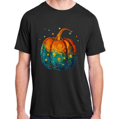 Pumpkin Halloween Starry Night Van Gogh Aesthetic Painting Adult ChromaSoft Performance T-Shirt