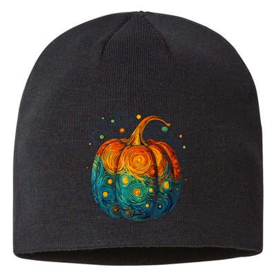 Pumpkin Halloween Starry Night Van Gogh Aesthetic Painting Sustainable Beanie