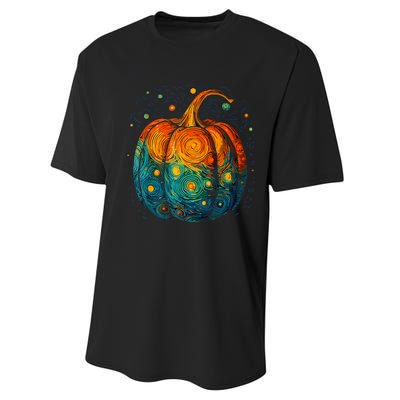 Pumpkin Halloween Starry Night Van Gogh Aesthetic Painting Performance Sprint T-Shirt