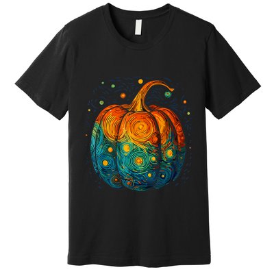 Pumpkin Halloween Starry Night Van Gogh Aesthetic Painting Premium T-Shirt
