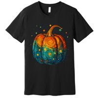 Pumpkin Halloween Starry Night Van Gogh Aesthetic Painting Premium T-Shirt