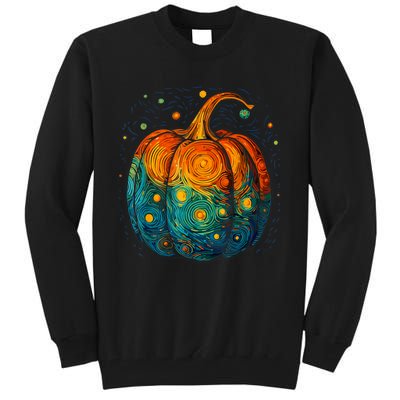 Pumpkin Halloween Starry Night Van Gogh Aesthetic Painting Tall Sweatshirt