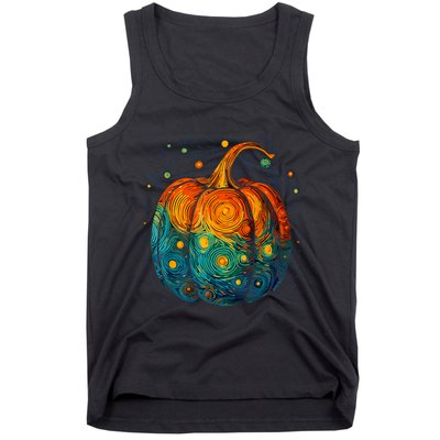 Pumpkin Halloween Starry Night Van Gogh Aesthetic Painting Tank Top