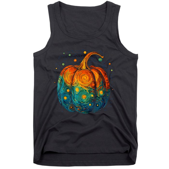 Pumpkin Halloween Starry Night Van Gogh Aesthetic Painting Tank Top