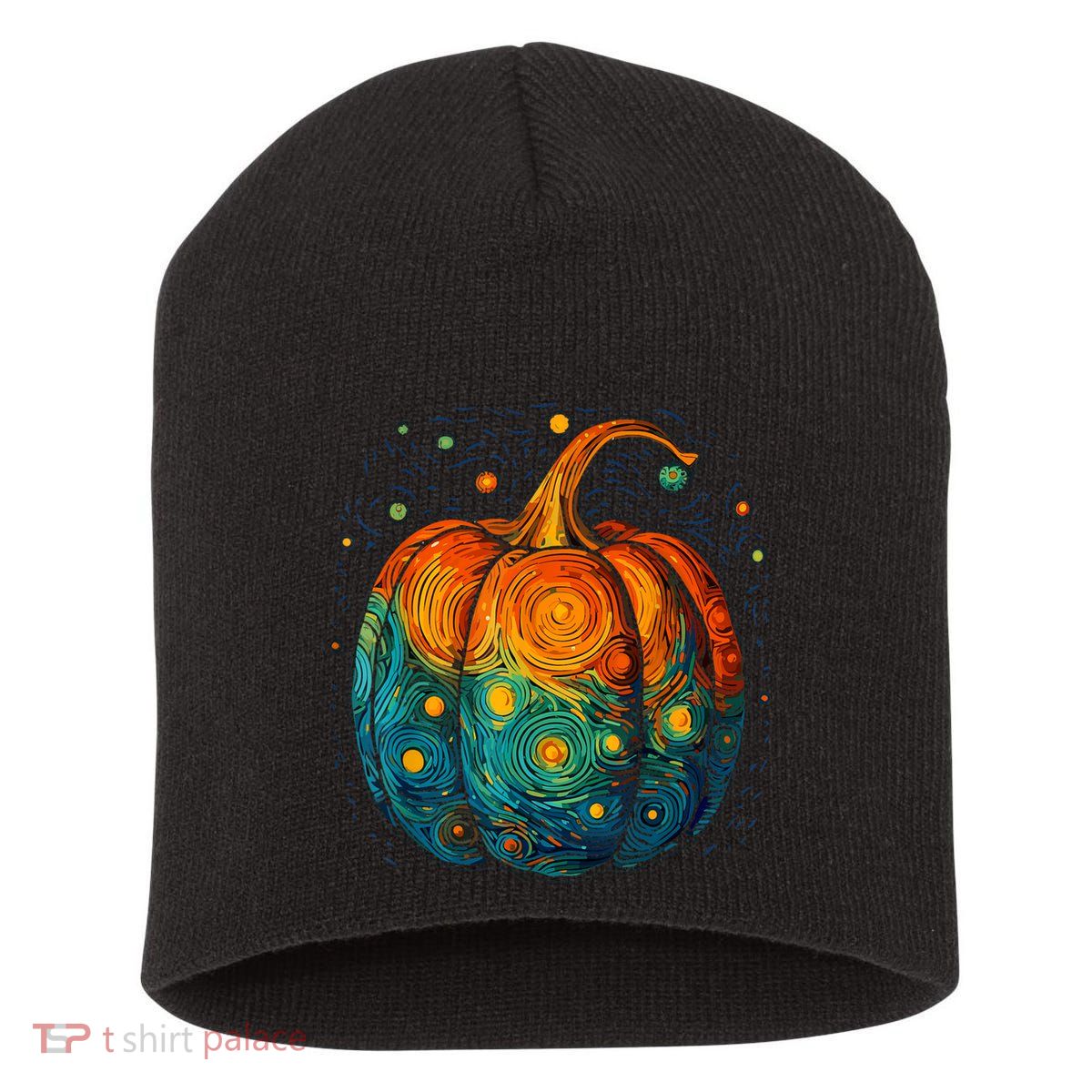 Pumpkin Halloween Starry Night Van Gogh Aesthetic Painting Short Acrylic Beanie
