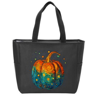 Pumpkin Halloween Starry Night Van Gogh Aesthetic Painting Zip Tote Bag